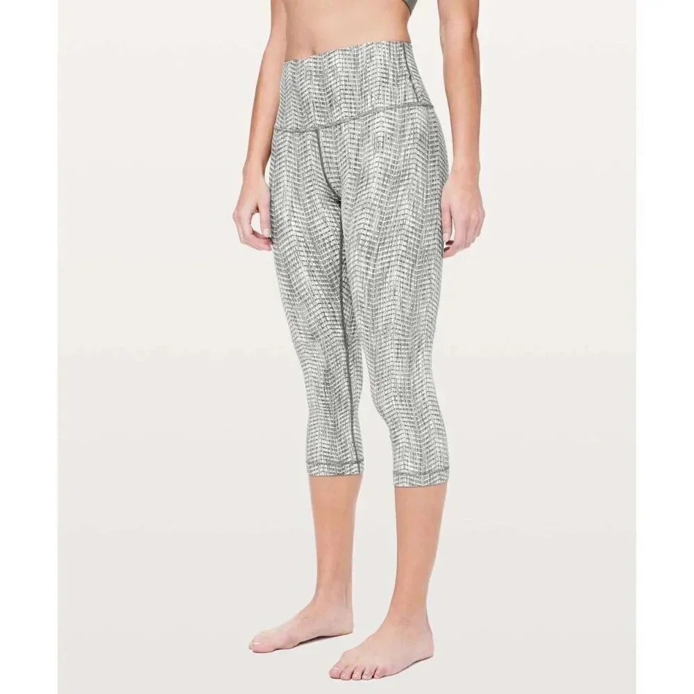 Lululemon Wunder Under Crop Full On Luon 21" High Rise Arrow Jacquard Dark Olive